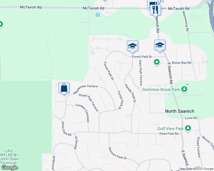 map of restaurants, bars, coffee shops, grocery stores, and more near 8853 Park Pacific Terrace in North Saanich