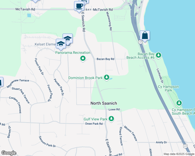 map of restaurants, bars, coffee shops, grocery stores, and more near 8877 East Saanich Road in North Saanich