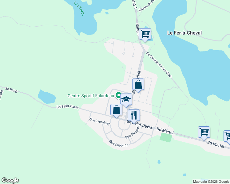map of restaurants, bars, coffee shops, grocery stores, and more near 180 Rue Lamarre in Saint-David-de-Falardeau