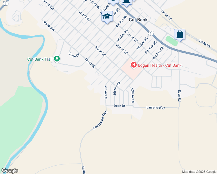 map of restaurants, bars, coffee shops, grocery stores, and more near 405 7th Avenue South in Cut Bank