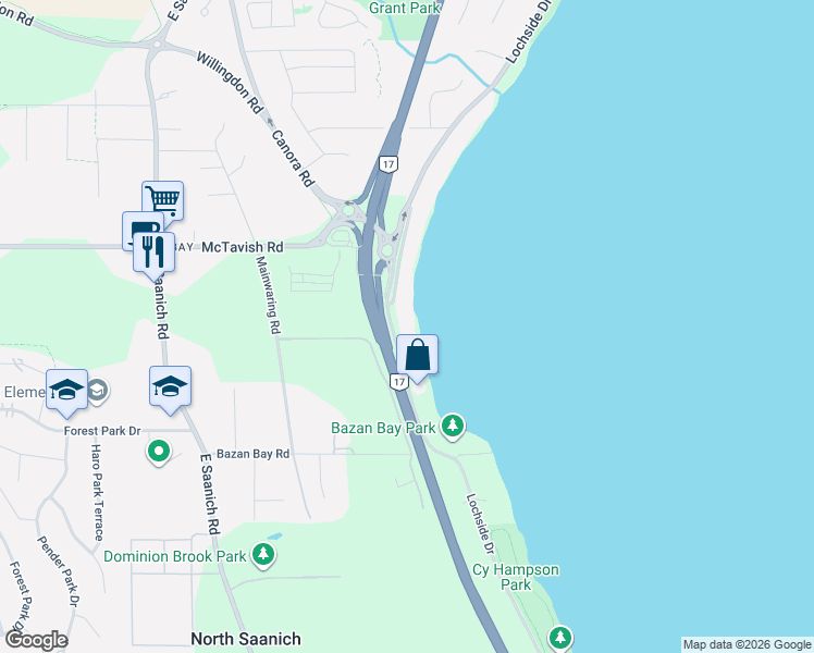 map of restaurants, bars, coffee shops, grocery stores, and more near 9071 Lochside Drive in North Saanich