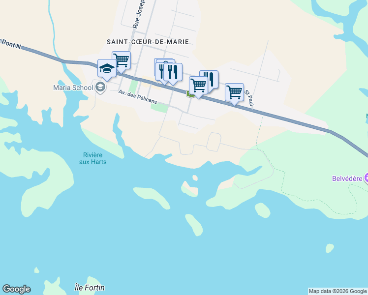 map of restaurants, bars, coffee shops, grocery stores, and more near 5511 Avenue des Bernaches in Alma