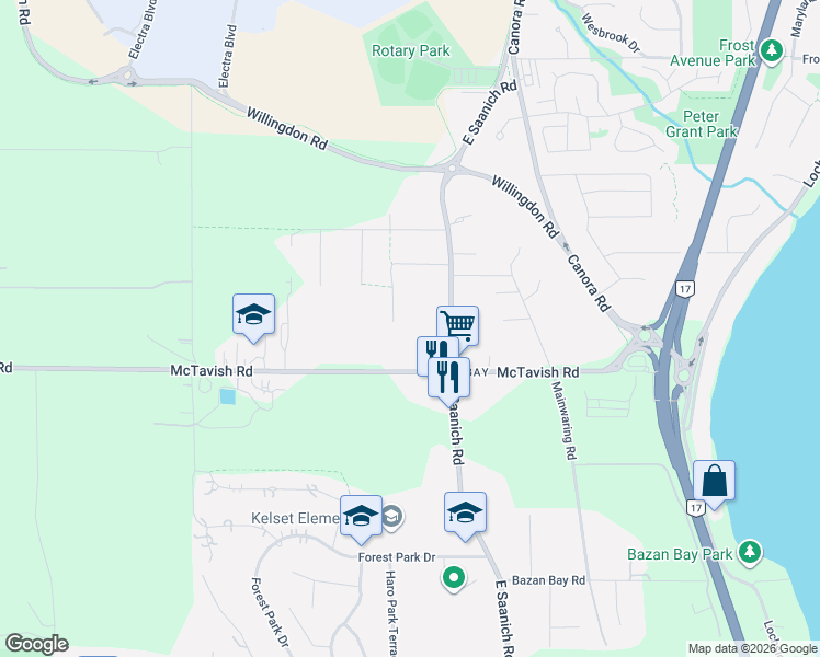 map of restaurants, bars, coffee shops, grocery stores, and more near 9184 East Saanich Road in North Saanich