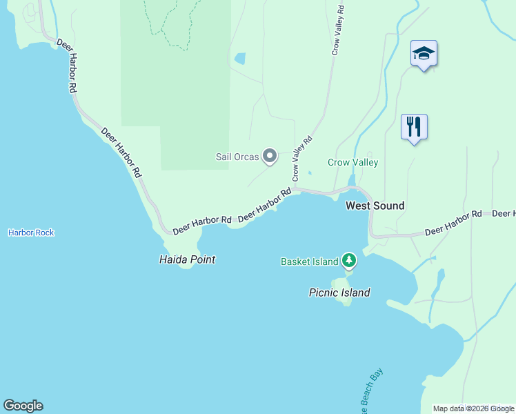 map of restaurants, bars, coffee shops, grocery stores, and more near 1022 Deer Harbor Road in Eastsound