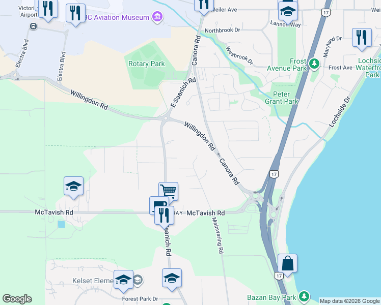 map of restaurants, bars, coffee shops, grocery stores, and more near 9246 Mainwaring Road in North Saanich