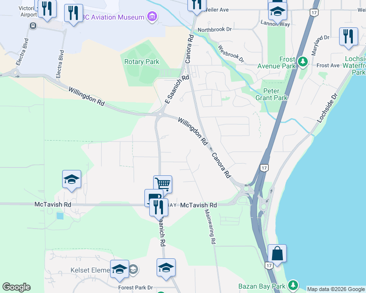 map of restaurants, bars, coffee shops, grocery stores, and more near 9246 Mainwaring Road in North Saanich