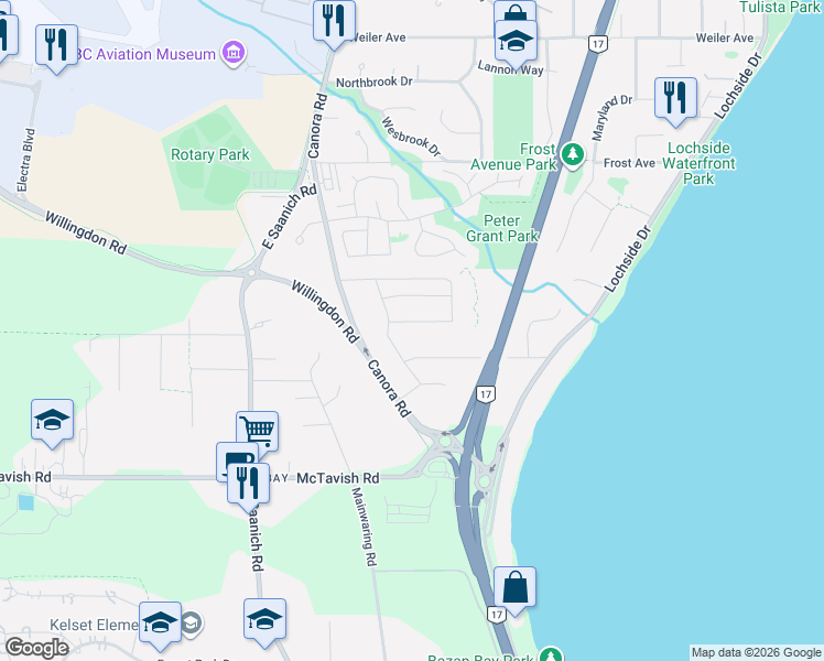 map of restaurants, bars, coffee shops, grocery stores, and more near 2295 Deerbrush Crescent in North Saanich