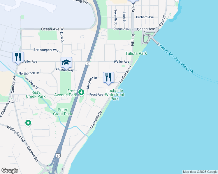 map of restaurants, bars, coffee shops, grocery stores, and more near 2289 Gail Place in Sidney