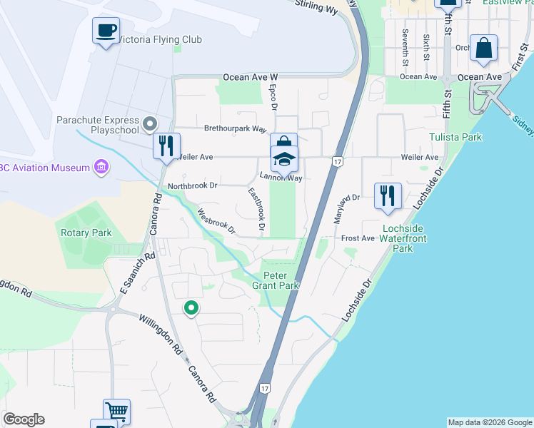 map of restaurants, bars, coffee shops, grocery stores, and more near 9473 Eastbrook Drive in Sidney