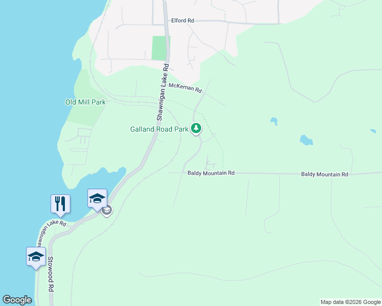 map of restaurants, bars, coffee shops, grocery stores, and more near 2429 Galland Road in Shawnigan Lake