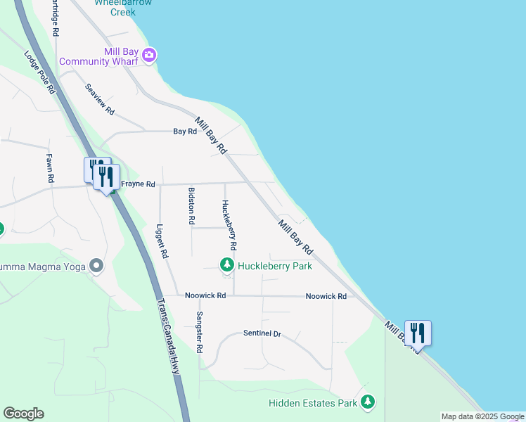 map of restaurants, bars, coffee shops, grocery stores, and more near 2470 Mill Bay Road in Mill Bay