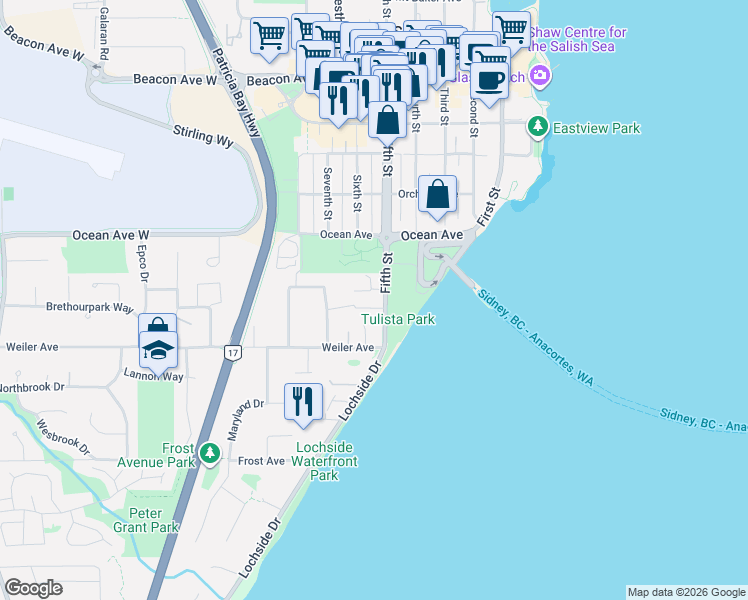 map of restaurants, bars, coffee shops, grocery stores, and more near 9560 Fifth Street in Sidney