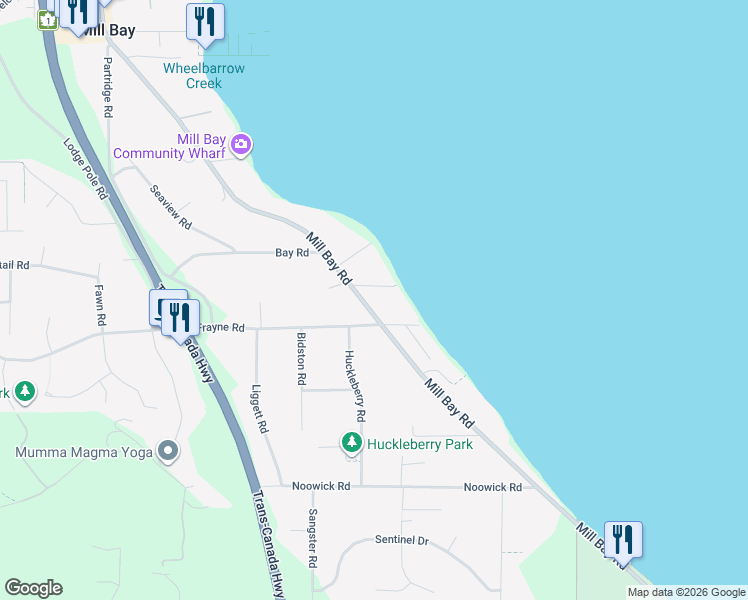 map of restaurants, bars, coffee shops, grocery stores, and more near 2521 Shorewood Road in Mill Bay