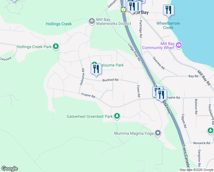 map of restaurants, bars, coffee shops, grocery stores, and more near 862 Bucktail Road in Mill Bay