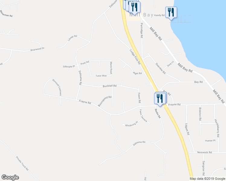 map of restaurants, bars, coffee shops, grocery stores, and more near 2519 Glendoik Way in Mill Bay