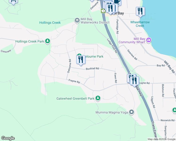 map of restaurants, bars, coffee shops, grocery stores, and more near 862 Bucktail Road in Mill Bay