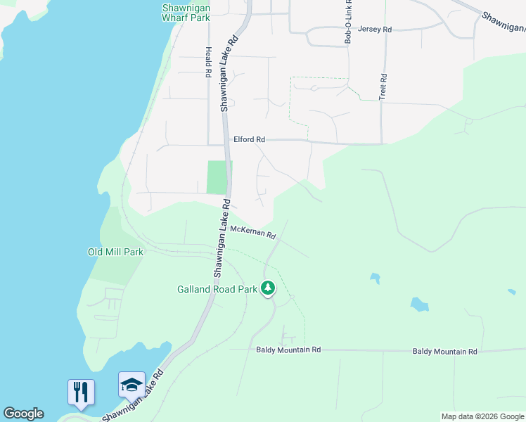 map of restaurants, bars, coffee shops, grocery stores, and more near 2536 Davidson Road in Shawnigan Lake