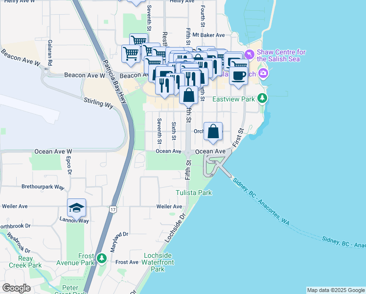 map of restaurants, bars, coffee shops, grocery stores, and more near in Sidney