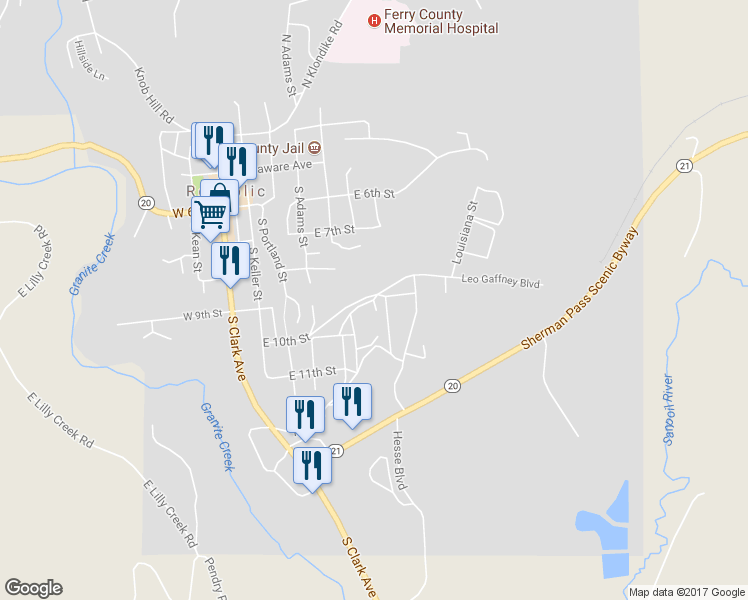 map of restaurants, bars, coffee shops, grocery stores, and more near 1000 South Madison Avenue in Republic