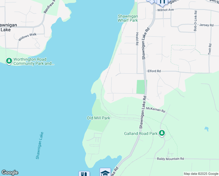 map of restaurants, bars, coffee shops, grocery stores, and more near 2564 Lavinia Road in Shawnigan Lake