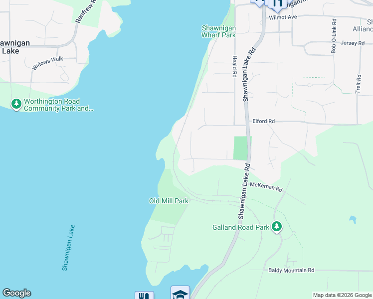 map of restaurants, bars, coffee shops, grocery stores, and more near 2564 Lavinia Road in Shawnigan Lake