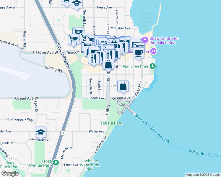 map of restaurants, bars, coffee shops, grocery stores, and more near in Sidney