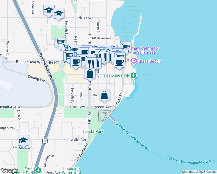 map of restaurants, bars, coffee shops, grocery stores, and more near 9691 Third Street in Sidney