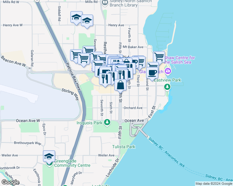 map of restaurants, bars, coffee shops, grocery stores, and more near in Sidney