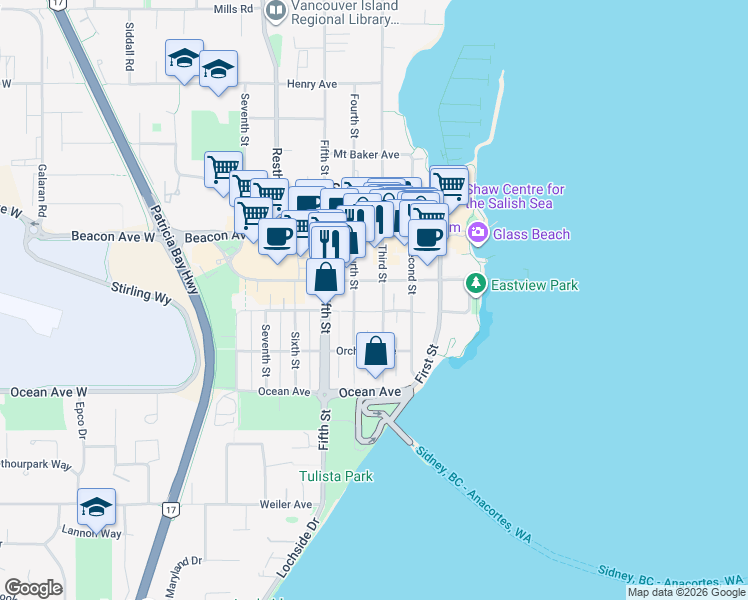 map of restaurants, bars, coffee shops, grocery stores, and more near 9691 Third Street in Sidney