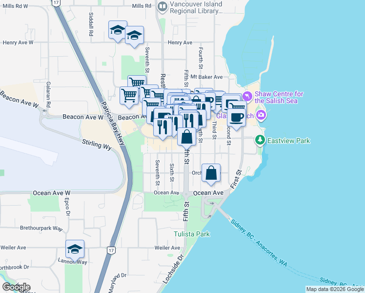 map of restaurants, bars, coffee shops, grocery stores, and more near in Sidney