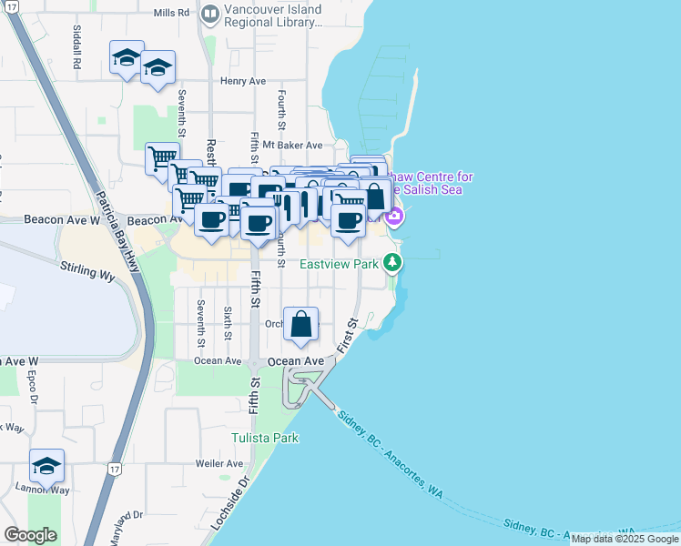 map of restaurants, bars, coffee shops, grocery stores, and more near 9725 Second Street in Sidney