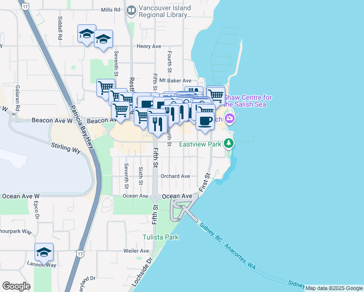 map of restaurants, bars, coffee shops, grocery stores, and more near 9740 Third Street in Sidney