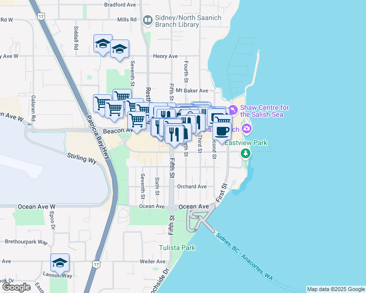 map of restaurants, bars, coffee shops, grocery stores, and more near 9752 Fourth Street in Sidney