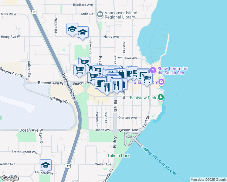 map of restaurants, bars, coffee shops, grocery stores, and more near 9764 Fifth Street in Sidney