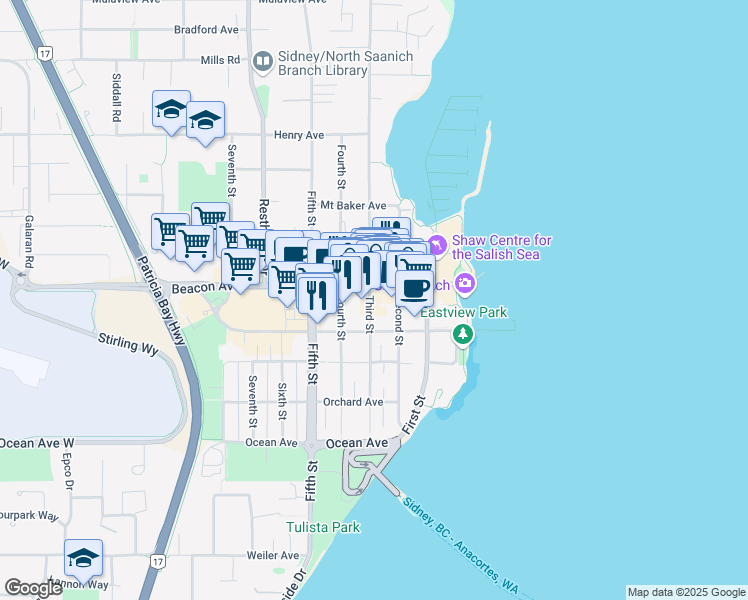 map of restaurants, bars, coffee shops, grocery stores, and more near 9751 Third Street in Sidney
