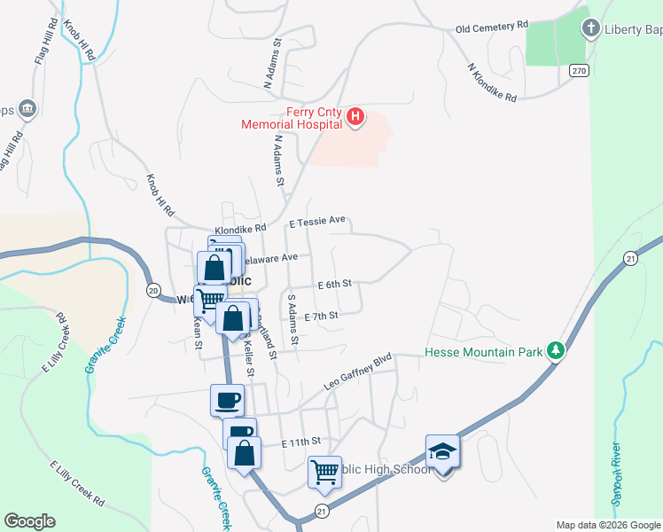 map of restaurants, bars, coffee shops, grocery stores, and more near 25 North Madison Street in Republic