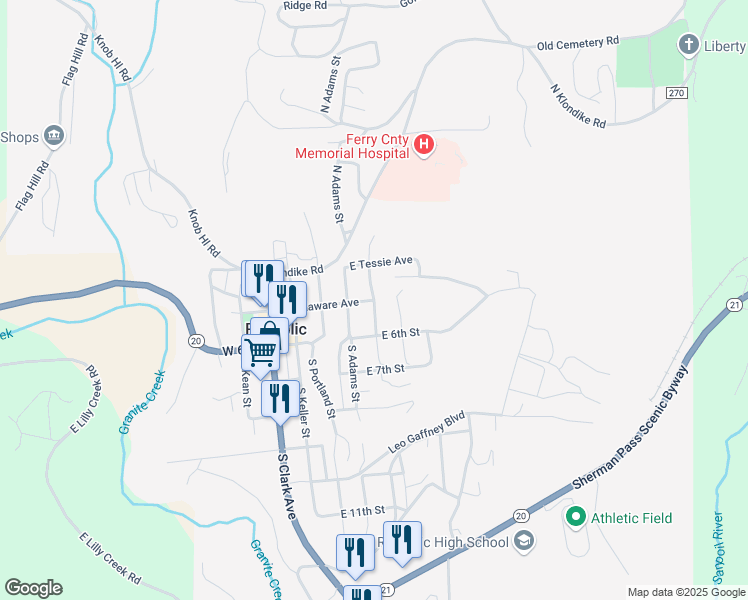 map of restaurants, bars, coffee shops, grocery stores, and more near 46 North Jefferson Avenue in Republic