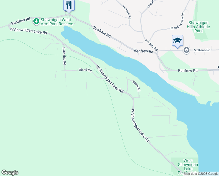 map of restaurants, bars, coffee shops, grocery stores, and more near 2021 Moncur Road in Shawnigan Lake