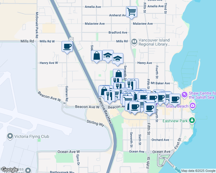 map of restaurants, bars, coffee shops, grocery stores, and more near 2232 James White Boulevard in Sidney