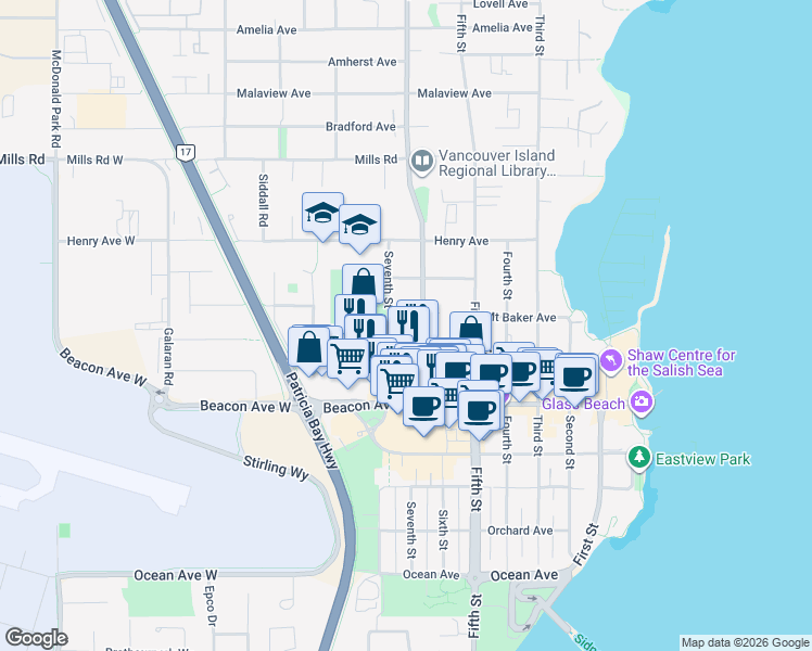 map of restaurants, bars, coffee shops, grocery stores, and more near 9883 Seventh Street in Sidney