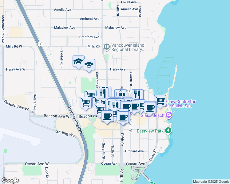 map of restaurants, bars, coffee shops, grocery stores, and more near 9882 Fifth Street in Sidney
