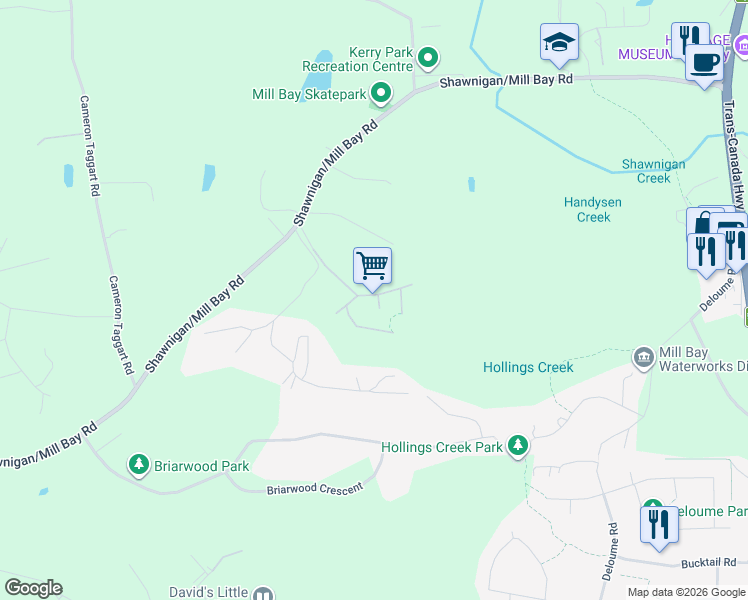 map of restaurants, bars, coffee shops, grocery stores, and more near 1070 Bourban Road in Mill Bay