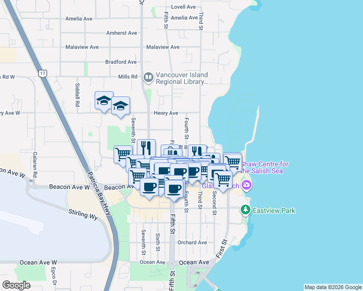 map of restaurants, bars, coffee shops, grocery stores, and more near 9895 Fourth Street in Sidney