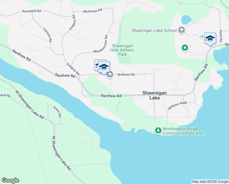 map of restaurants, bars, coffee shops, grocery stores, and more near 2200 Renfrew Road in Shawnigan Lake