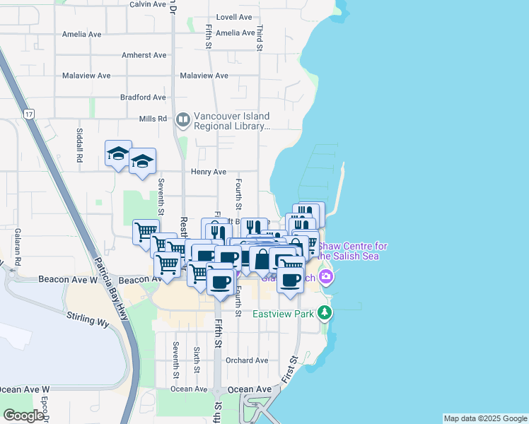map of restaurants, bars, coffee shops, grocery stores, and more near 9901 Third Street in Sidney
