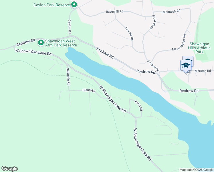 map of restaurants, bars, coffee shops, grocery stores, and more near 2021 Moncur Road in Shawnigan Lake