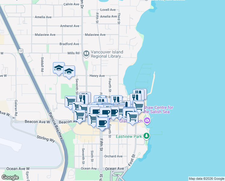 map of restaurants, bars, coffee shops, grocery stores, and more near 9919 Fourth Street in Sidney