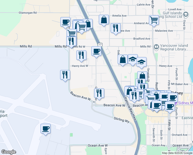 map of restaurants, bars, coffee shops, grocery stores, and more near in Sidney