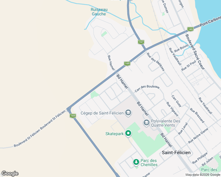 map of restaurants, bars, coffee shops, grocery stores, and more near 1259 Rue des Cormiers in Saint-Félicien