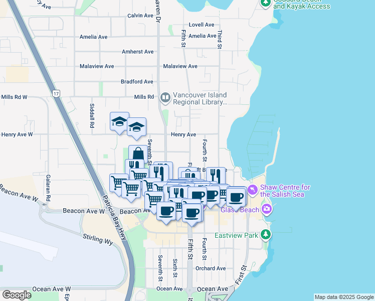 map of restaurants, bars, coffee shops, grocery stores, and more near in Sidney